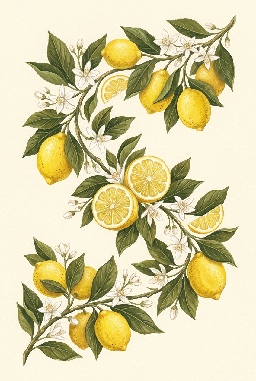 Affiche de citrons, poster botanique jaune