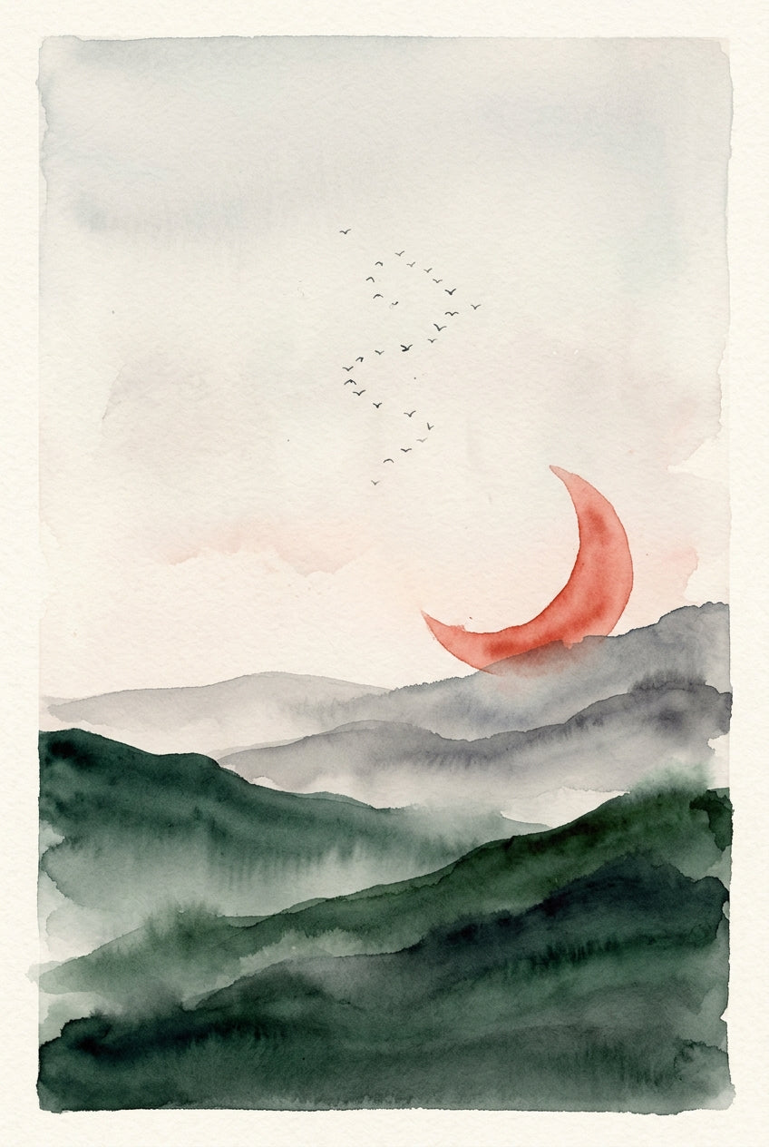 Affiche de paysage, poster lune rousse