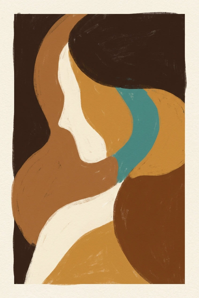 Affiche de femme abstraite, poster formes ocres