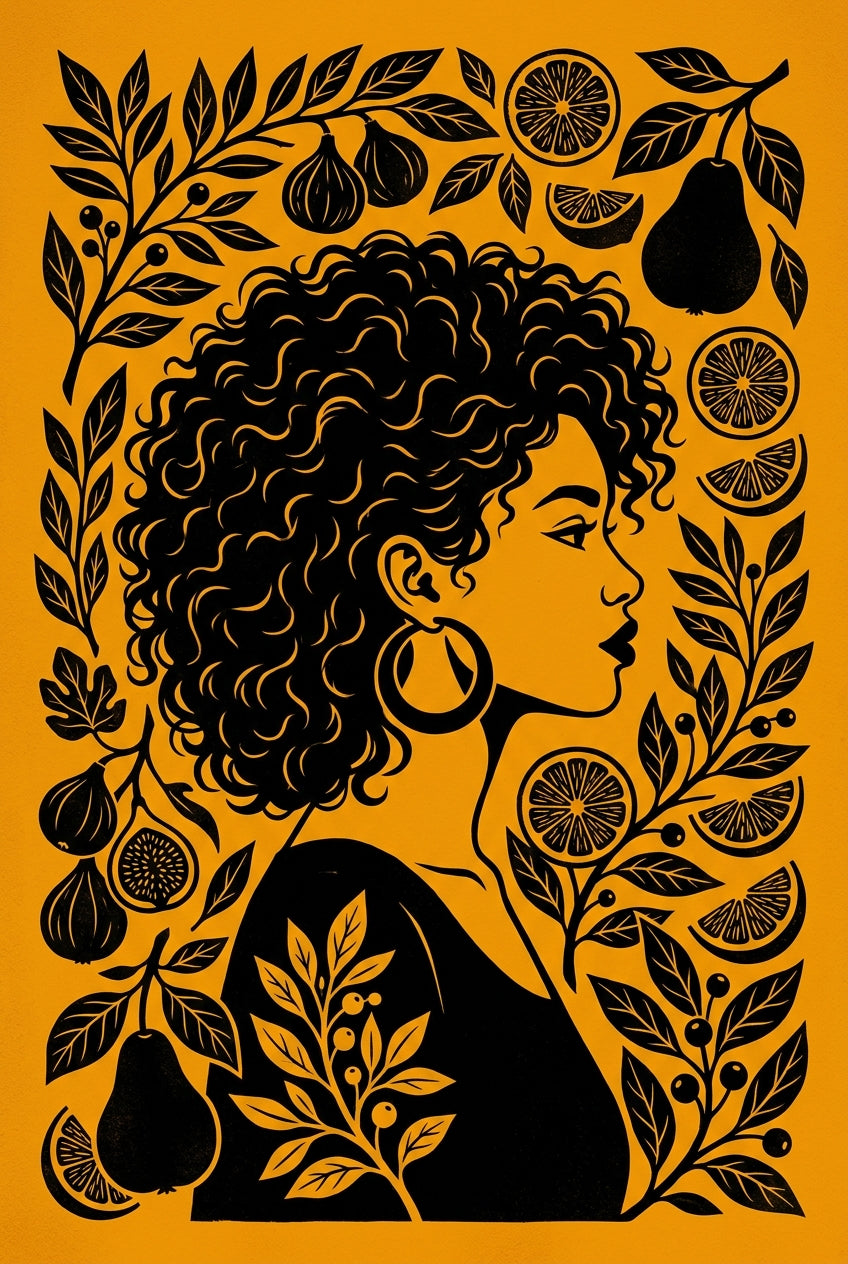 Affiche de femme, poster aux agrumes