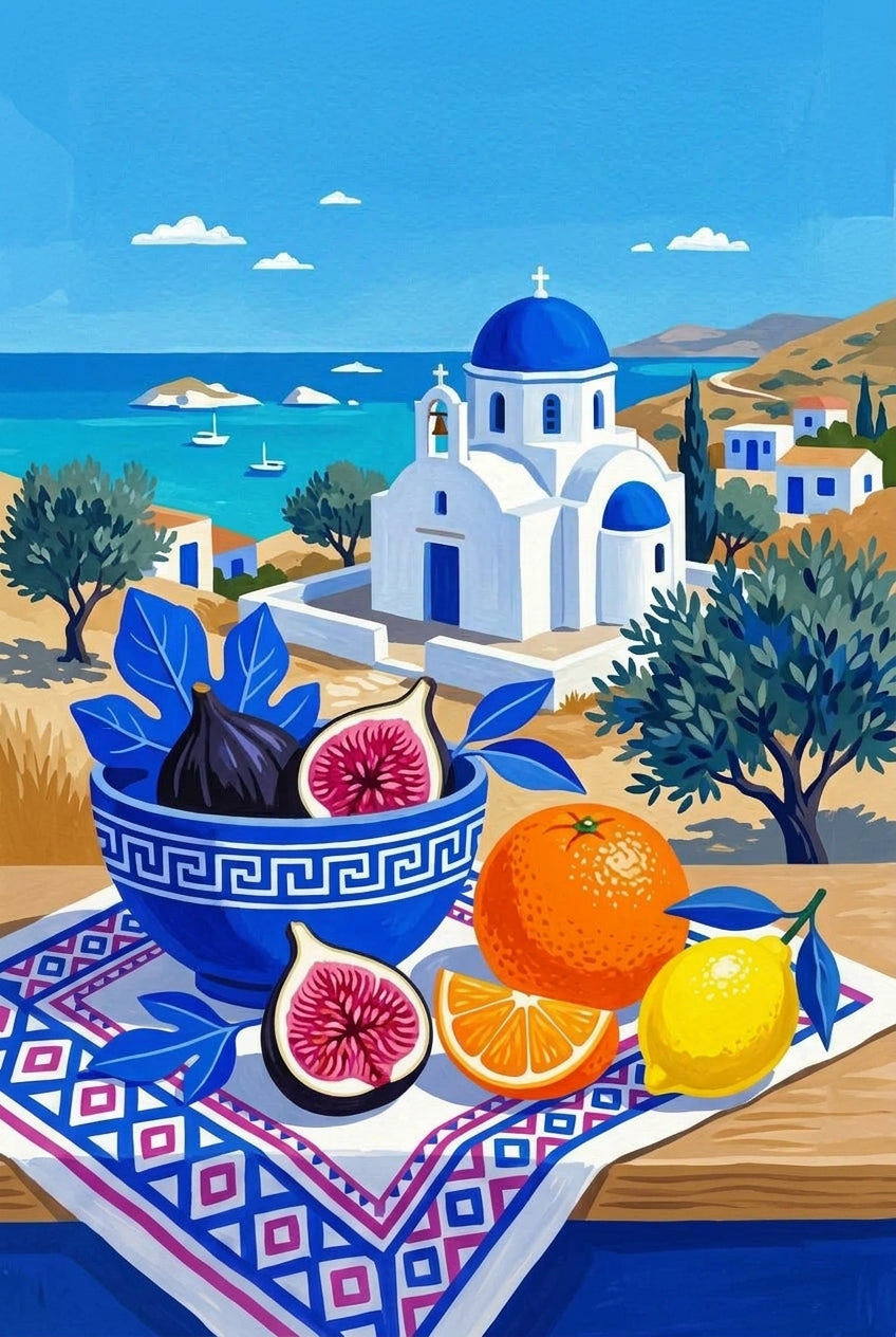 Affiche de Grèce, poster église bleue