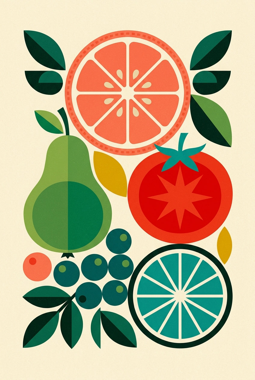 Affiche de fruits, poster géométrique coloré