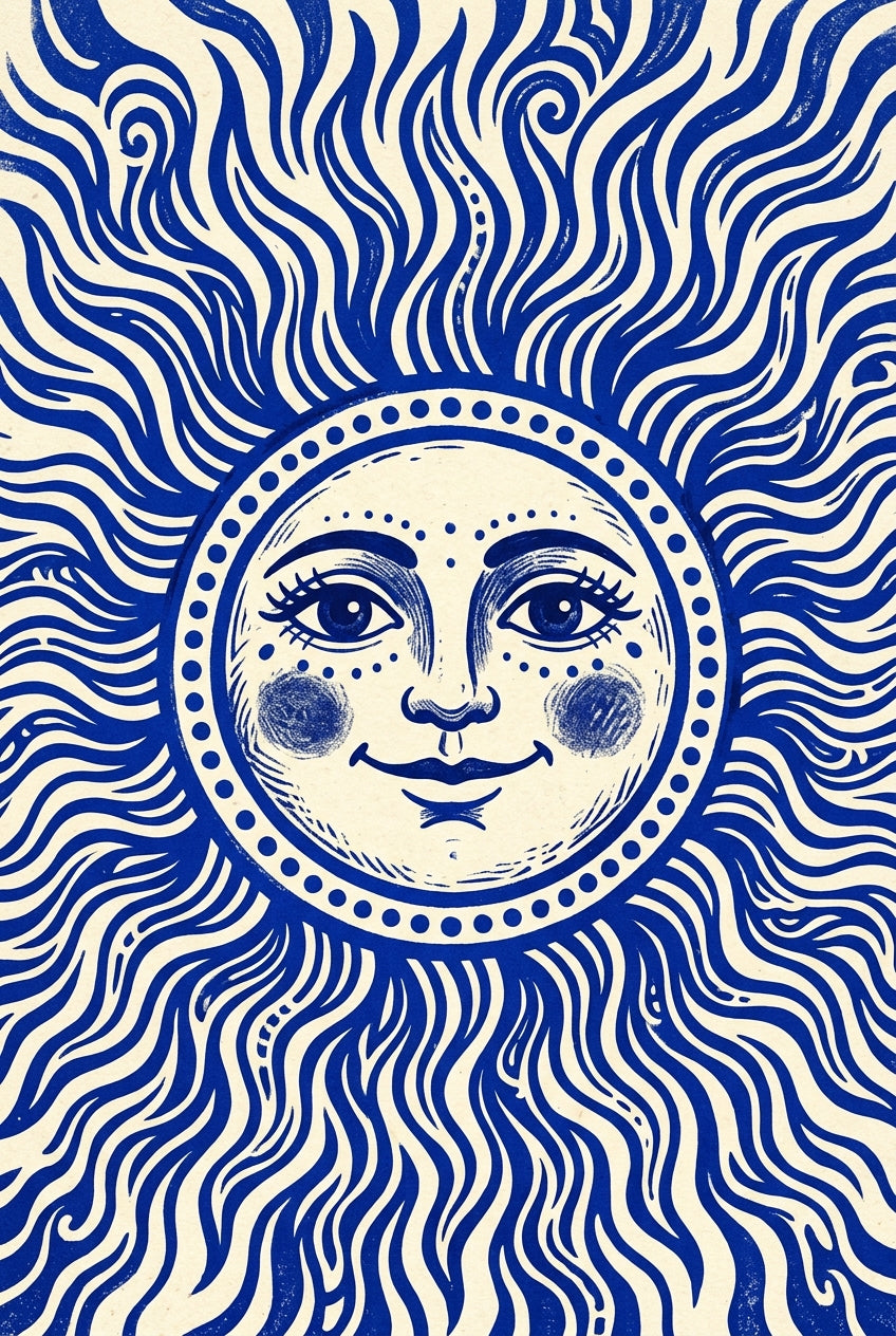 Affiche du Soleil bleu, poster rayons ondulés
