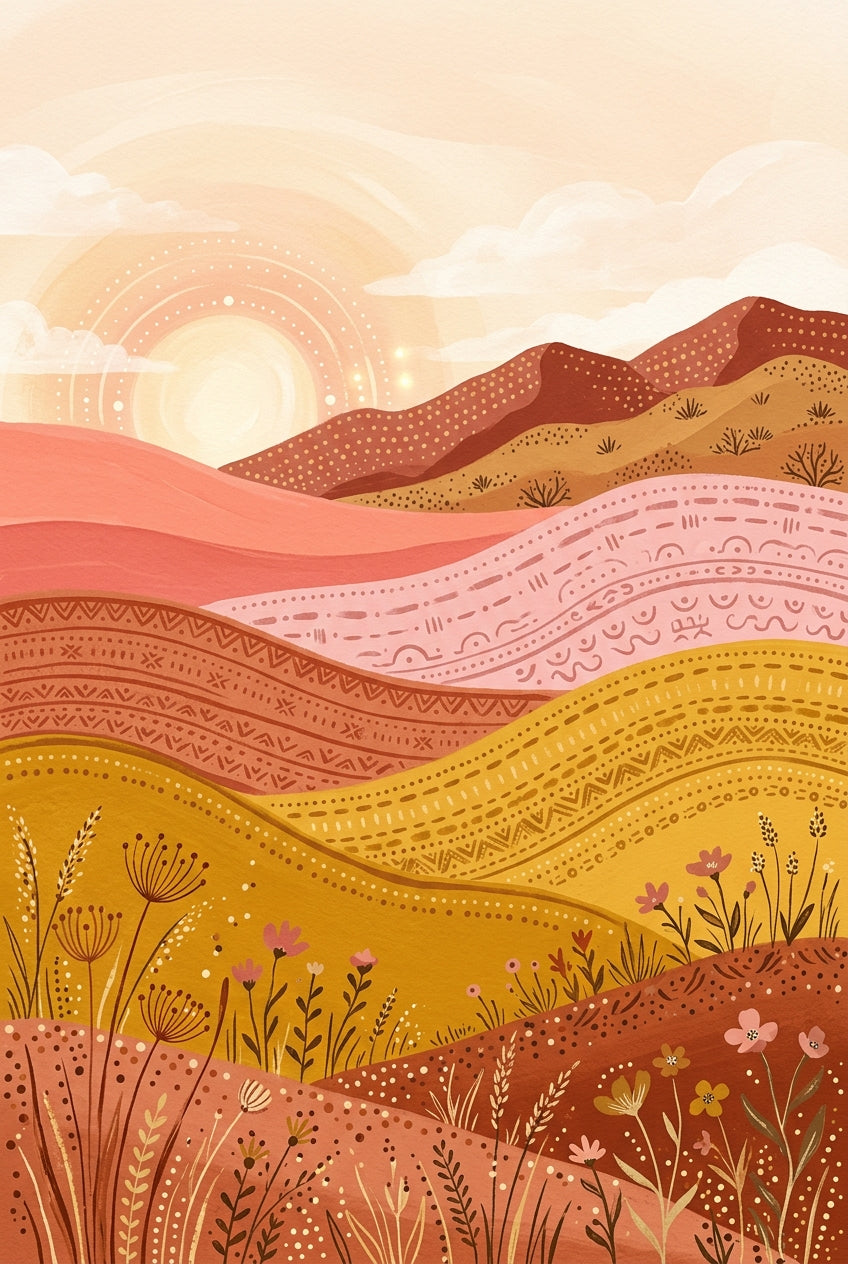 Affiche de paysage bohème, poster collines roses