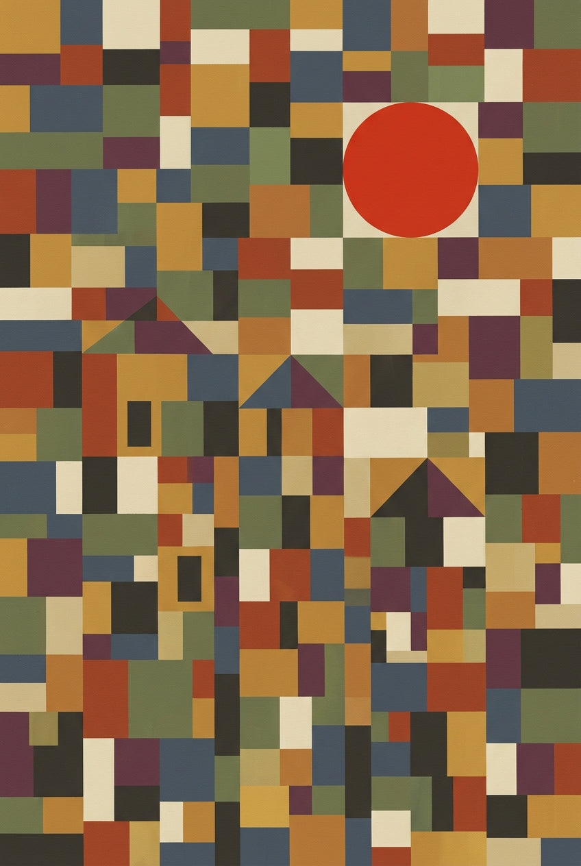 Poster d'art abstrait géométrique, soleil rouge
