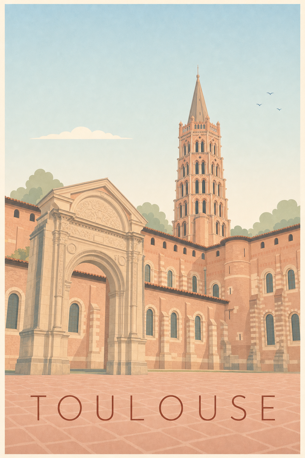 Affiche de Toulouse, poster Basilique Saint-Sernin
