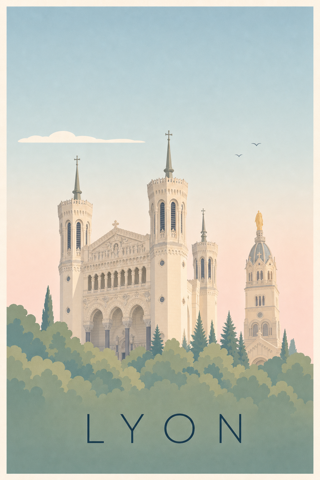Affiche de Lyon, poster basilique de Fourvière