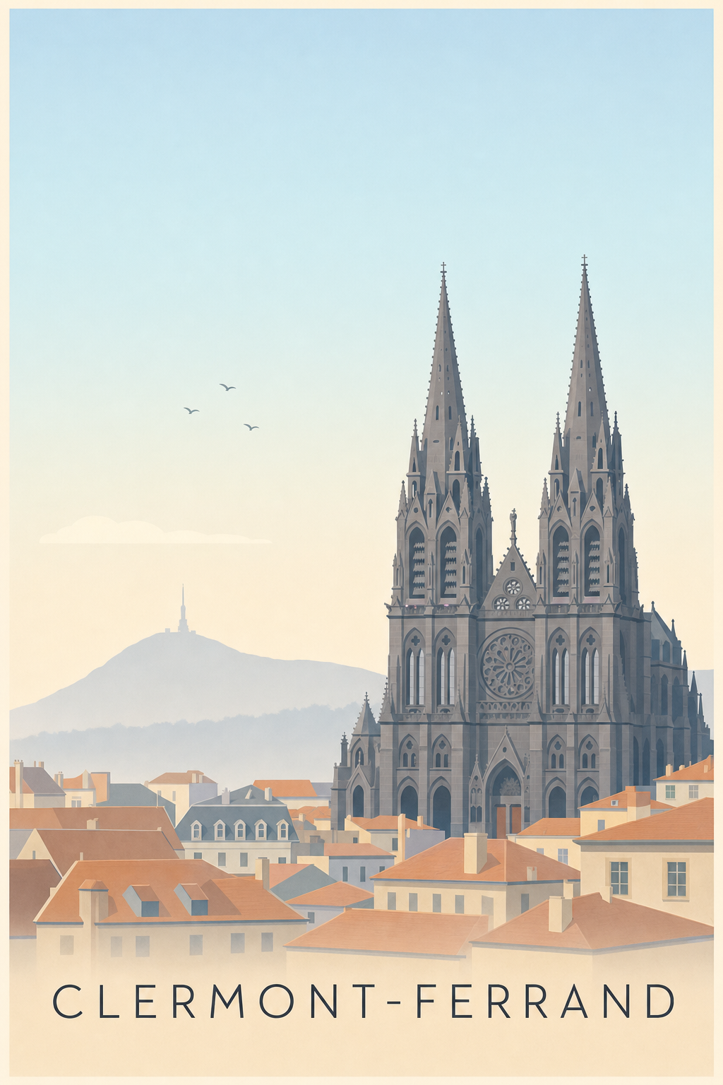 Affiche de Clermont-Ferrand, poster de la cathédrale
