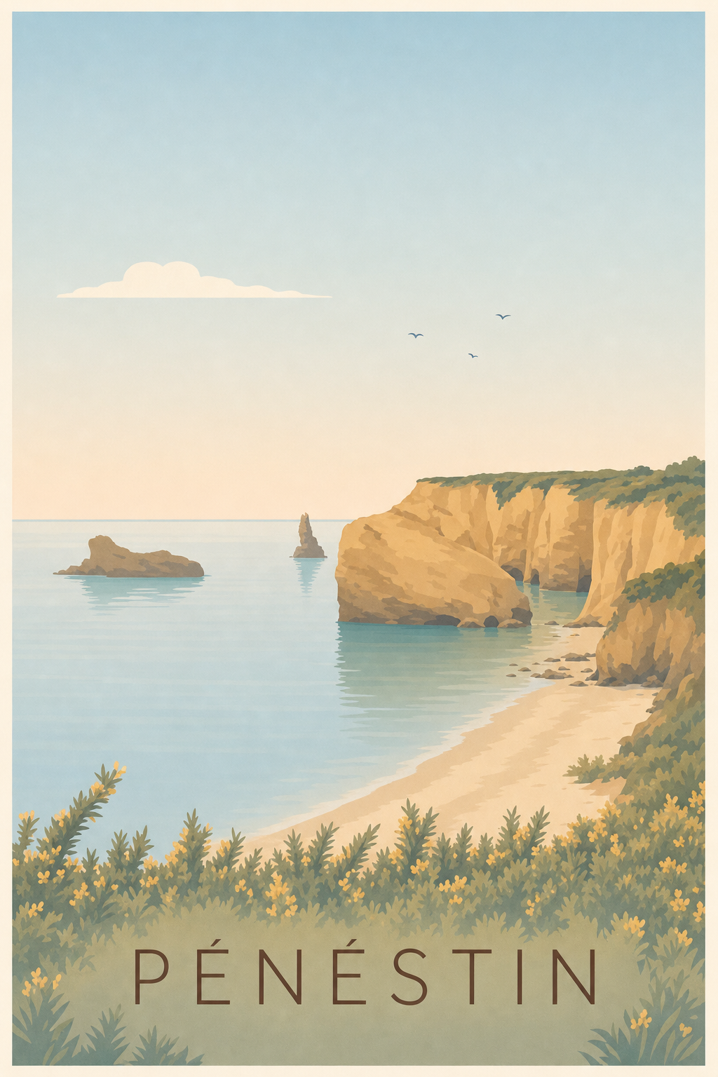 Affiche de Pénestin, poster falaises ocre
