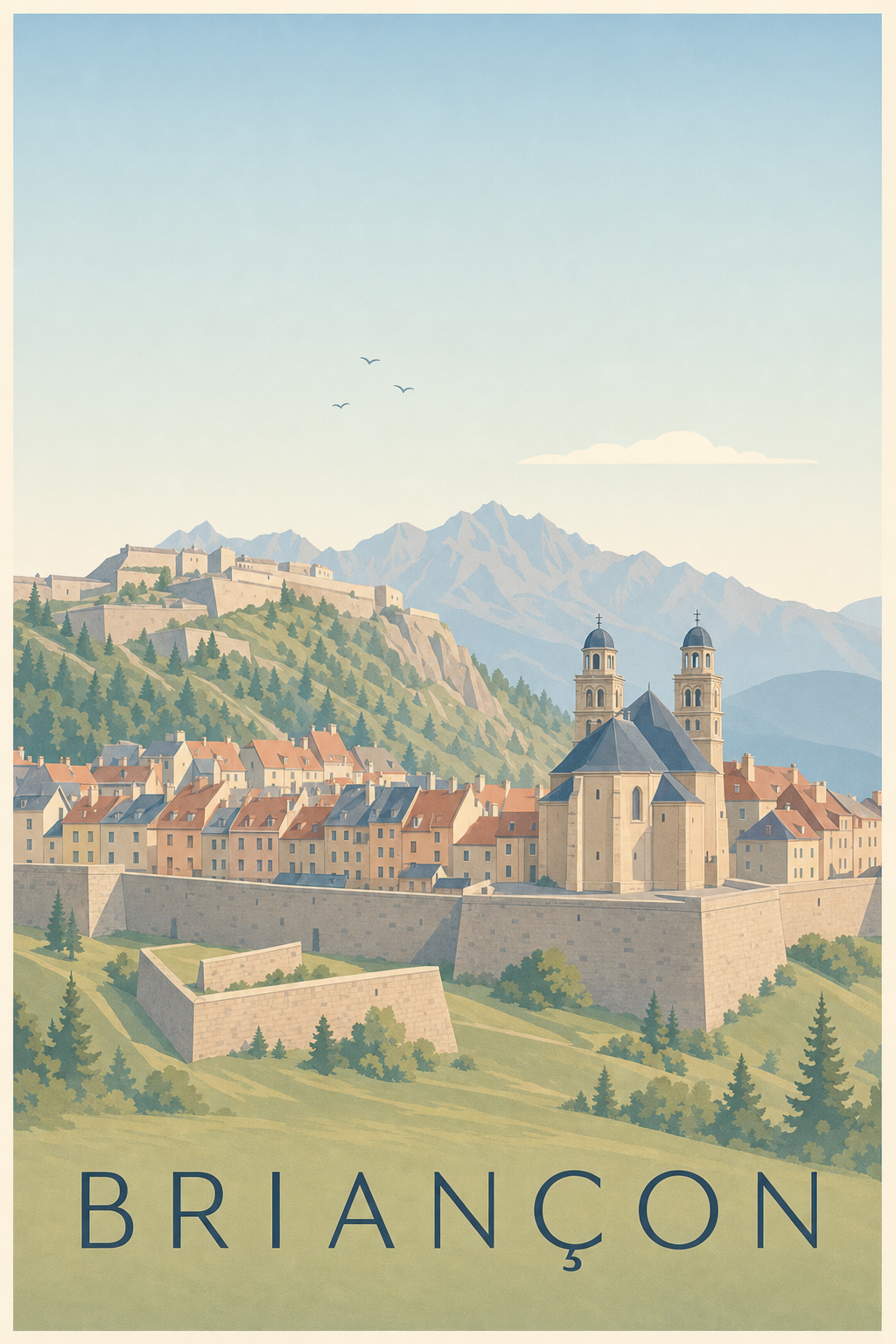 Affiche de Briançon, poster montagnes des Alpes
