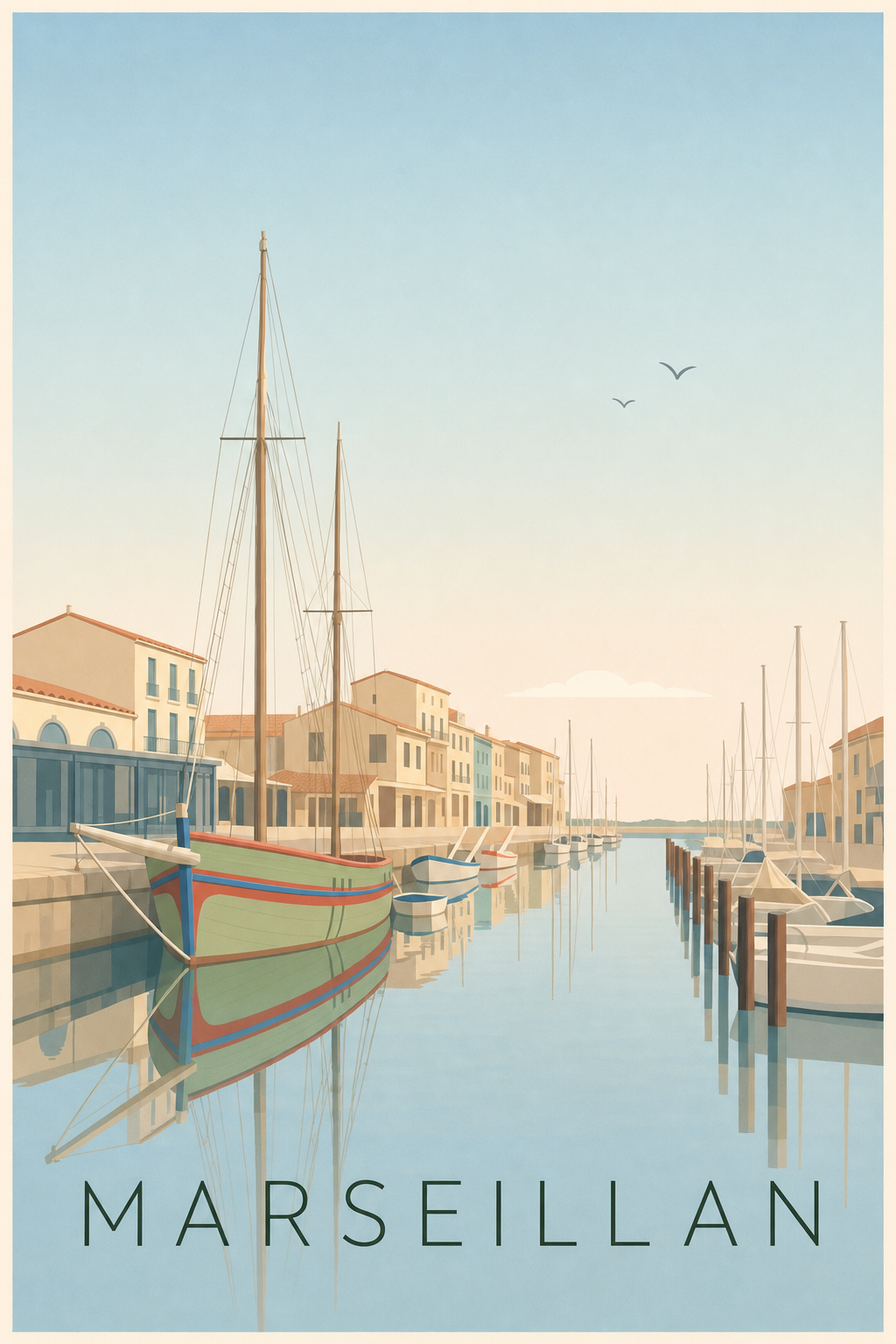Affiche Marseillan, poster bateaux à quai