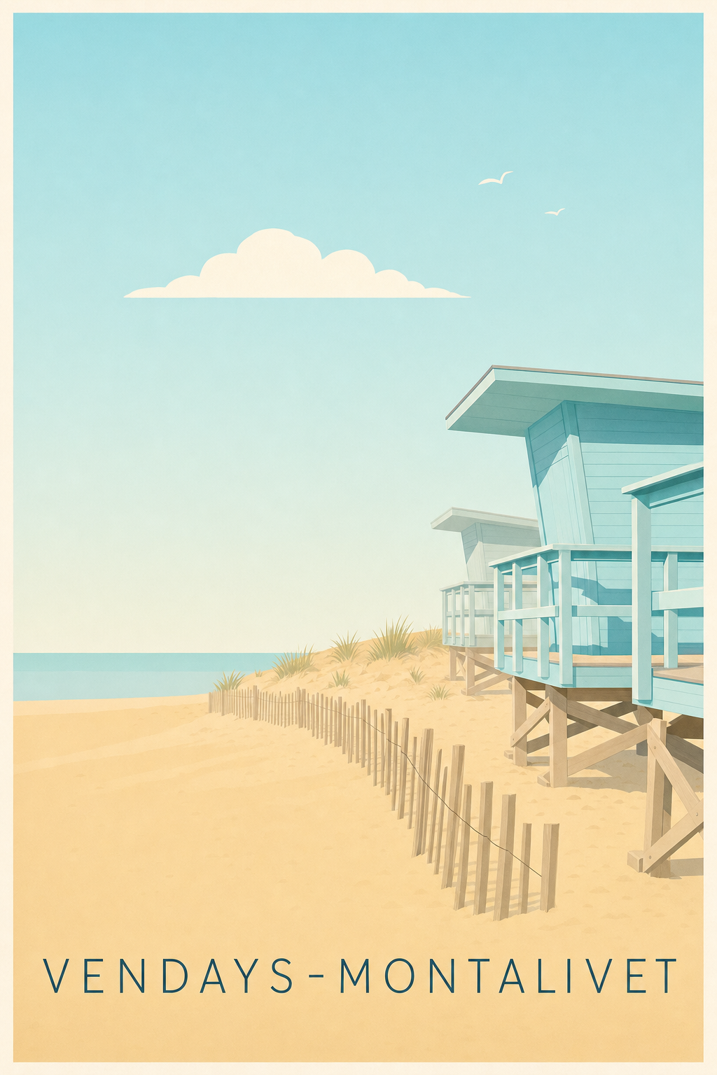 Affiche de Vendays-Montalivet, cabanes bleues