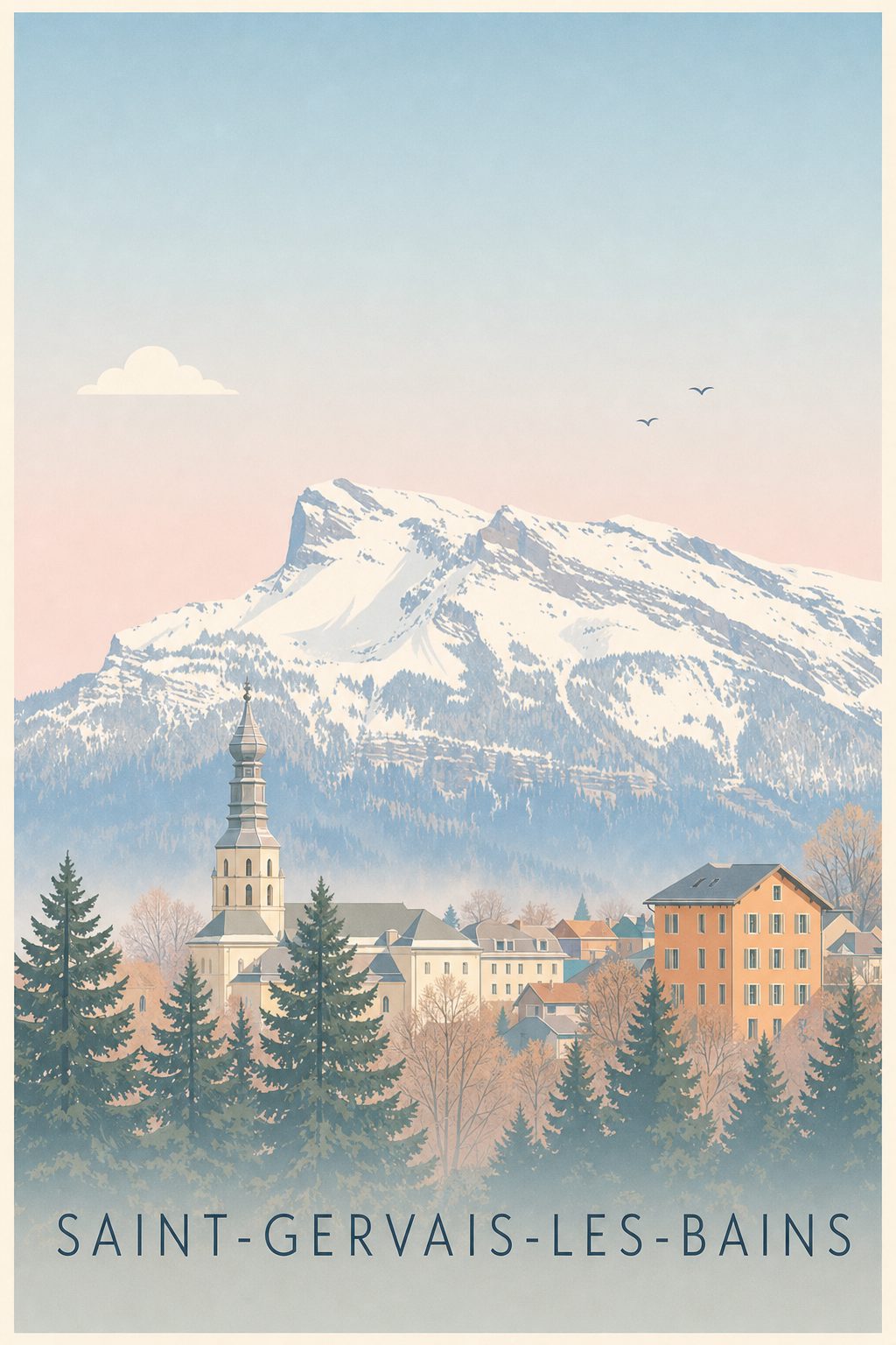 Affiche de Saint-Gervais-les-Bains, poster clocher à bulbe