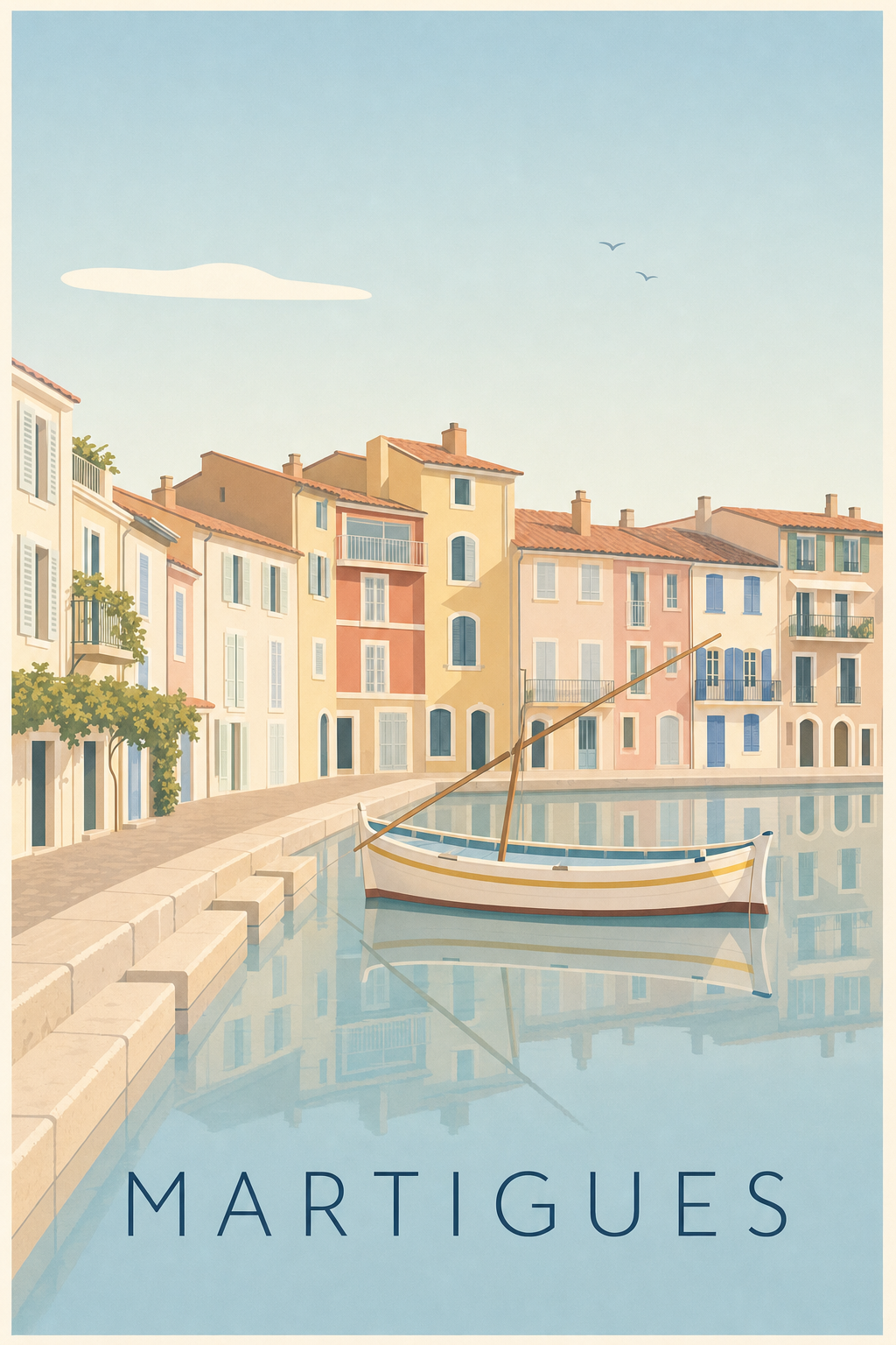 Affiche de Martigues, poster canal et barque pointu