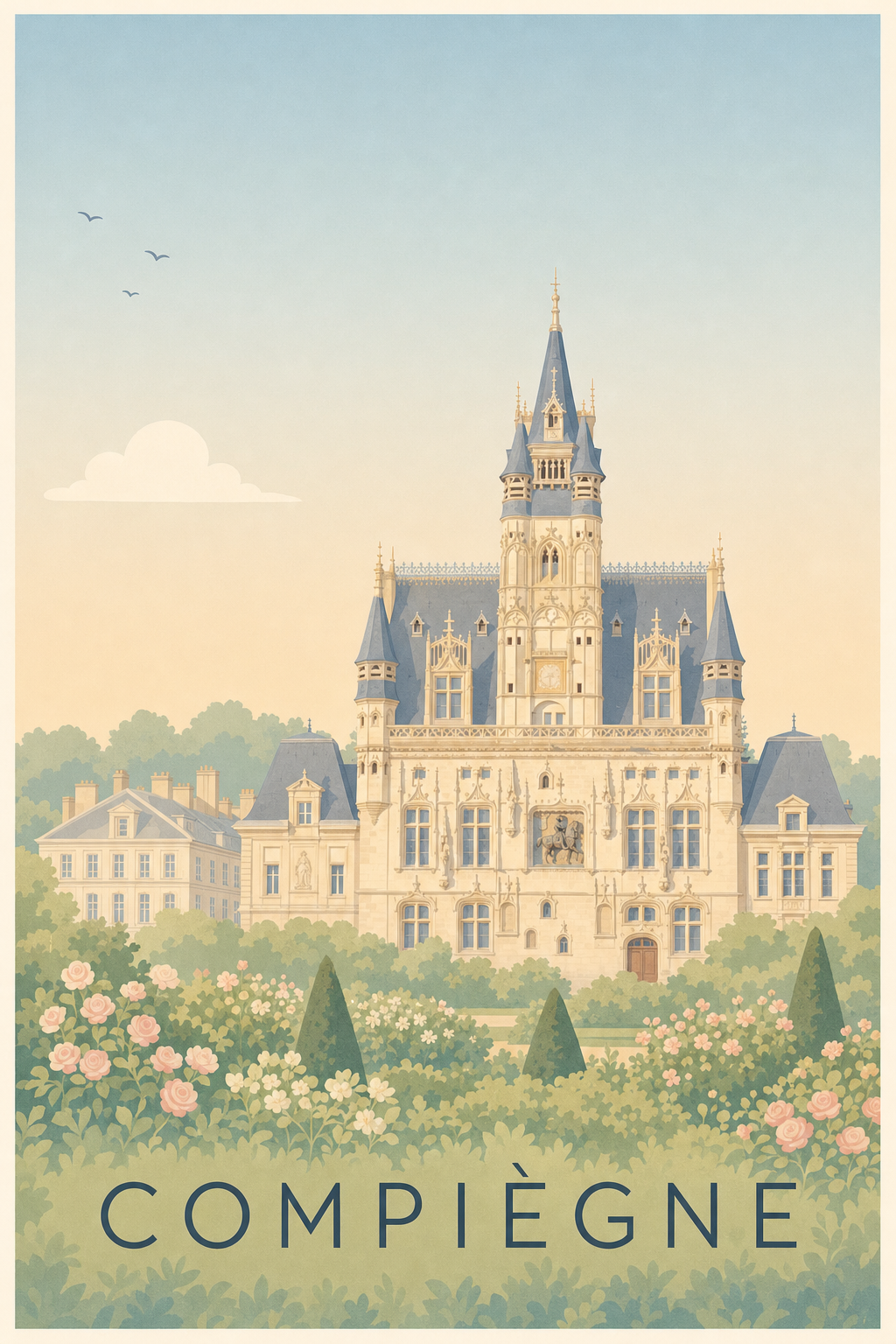 Affiche de Compiègne, poster beffroi gothique