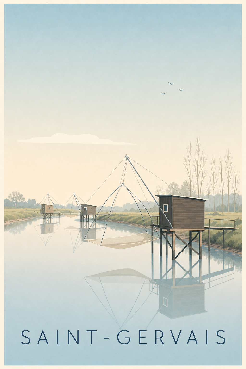 Affiche de Saint-Gervais, poster cabanes de pêche