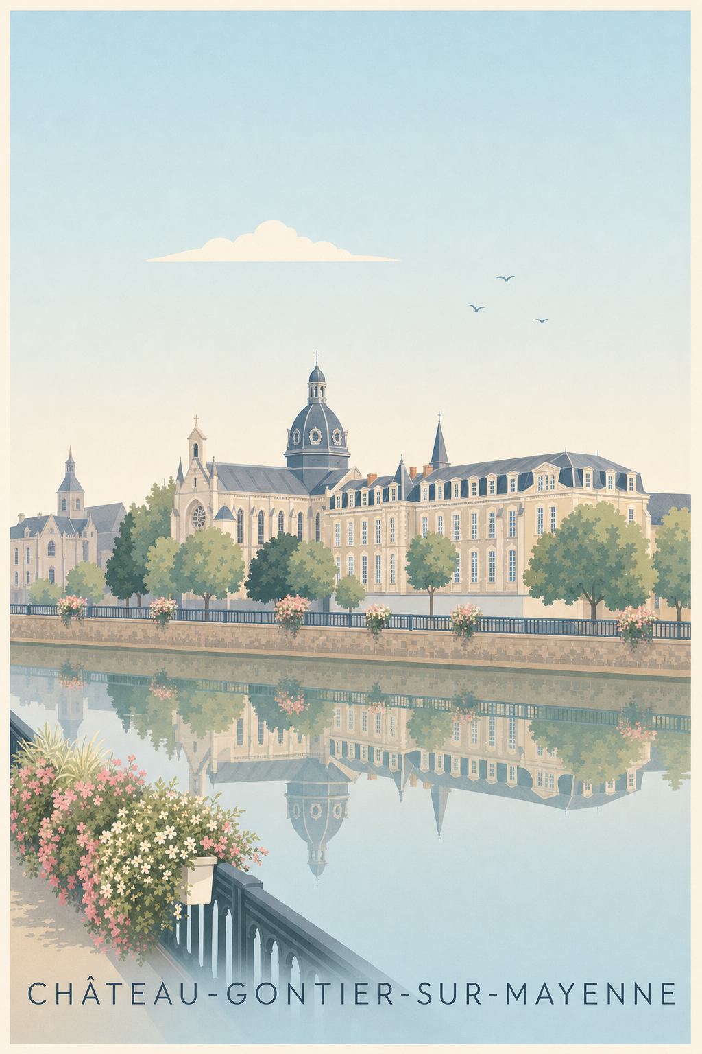 Affiche de Château-Gontier, poster bords de Mayenne