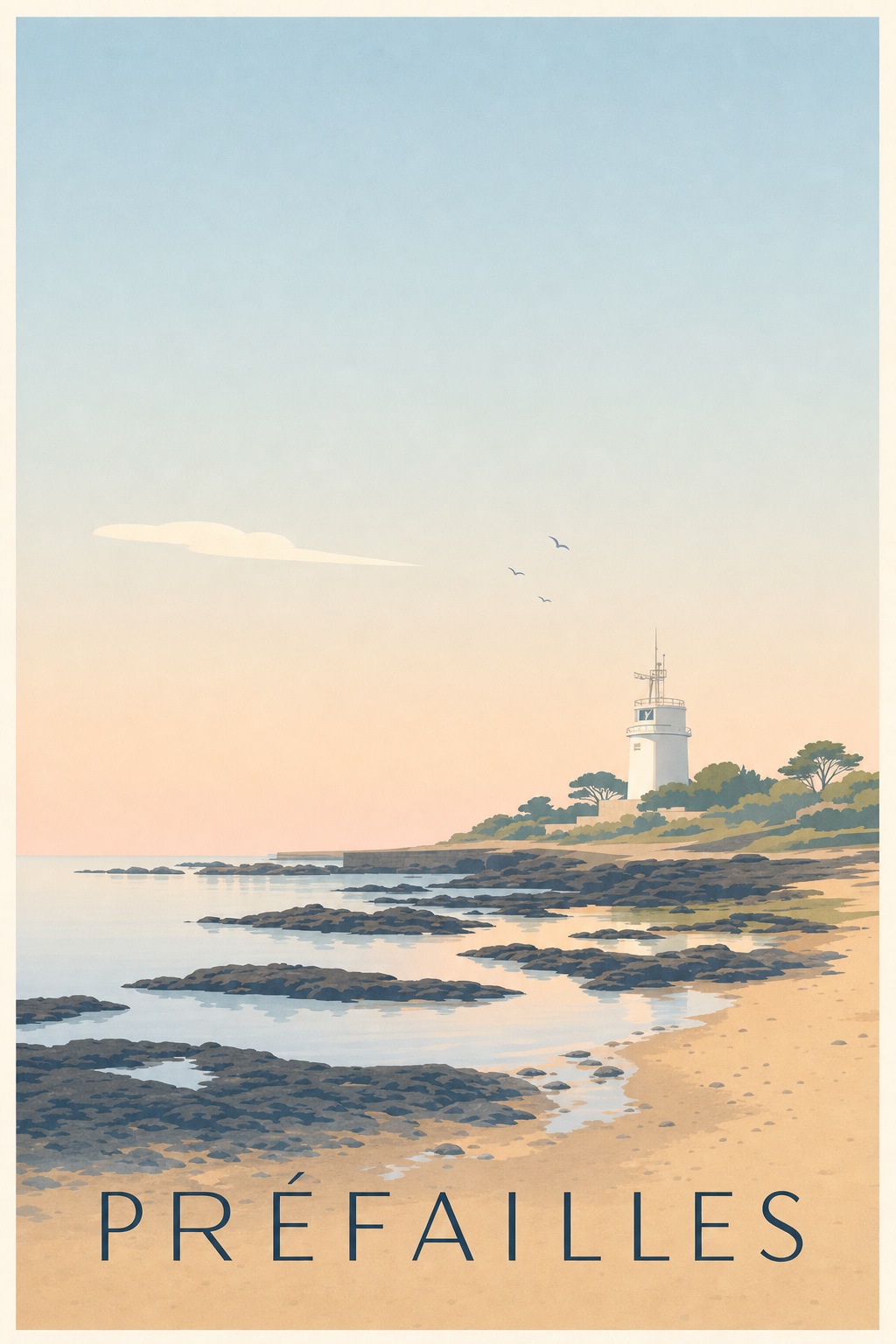 Affiche de Préfailles, poster sémaphore et littoral
