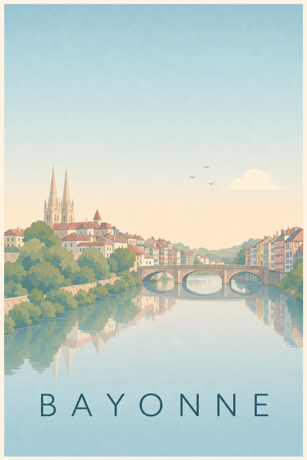 Affiche de Bayonne, poster cathédrale et Nive