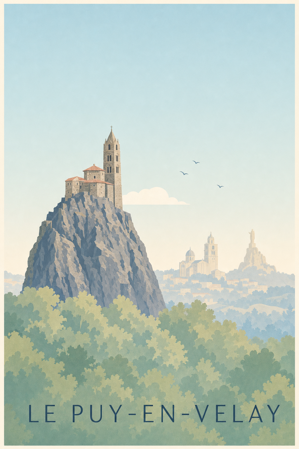 Affiche du Puy-en-Velay, rocher Saint-Michel d'Aiguilhe