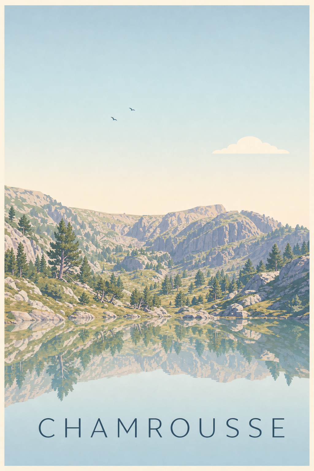 Affiche de Chamrousse, poster lac et sapins