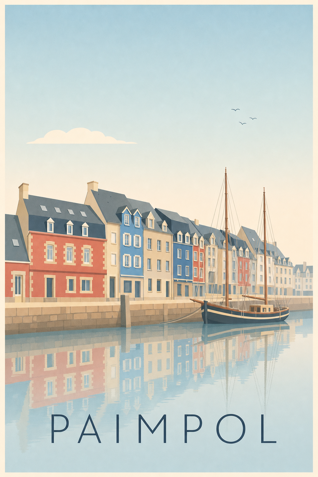 Affiche de Paimpol, poster façades colorées