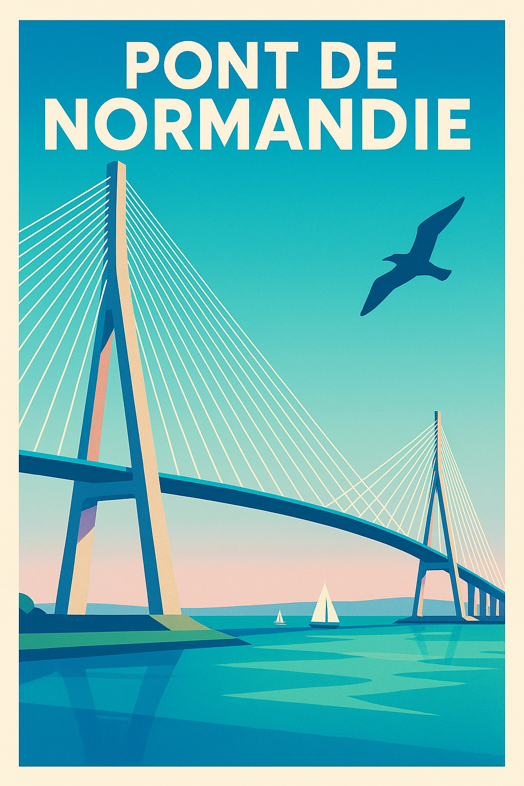 Affiche de Pont de Normandie - L'élégance architecturale entre ciel et mer