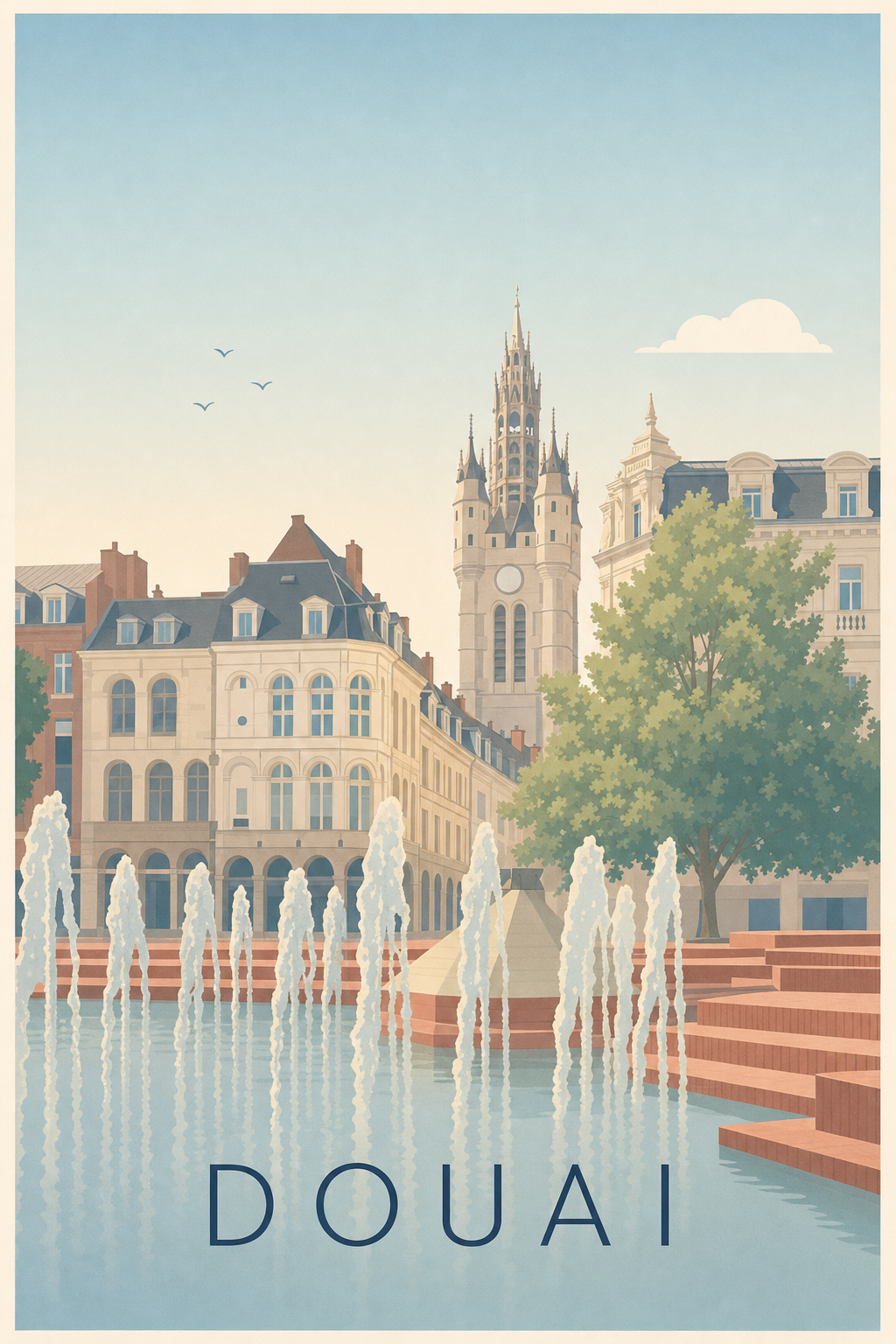 Affiche de Douai, poster illustré du Beffroi