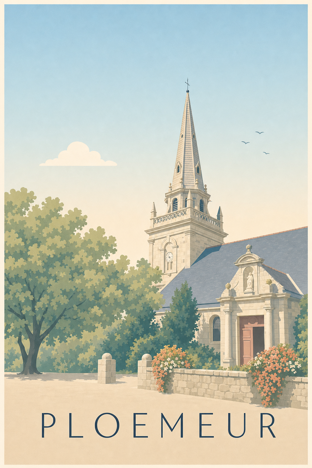 Affiche de Ploemeur, poster église et clocher