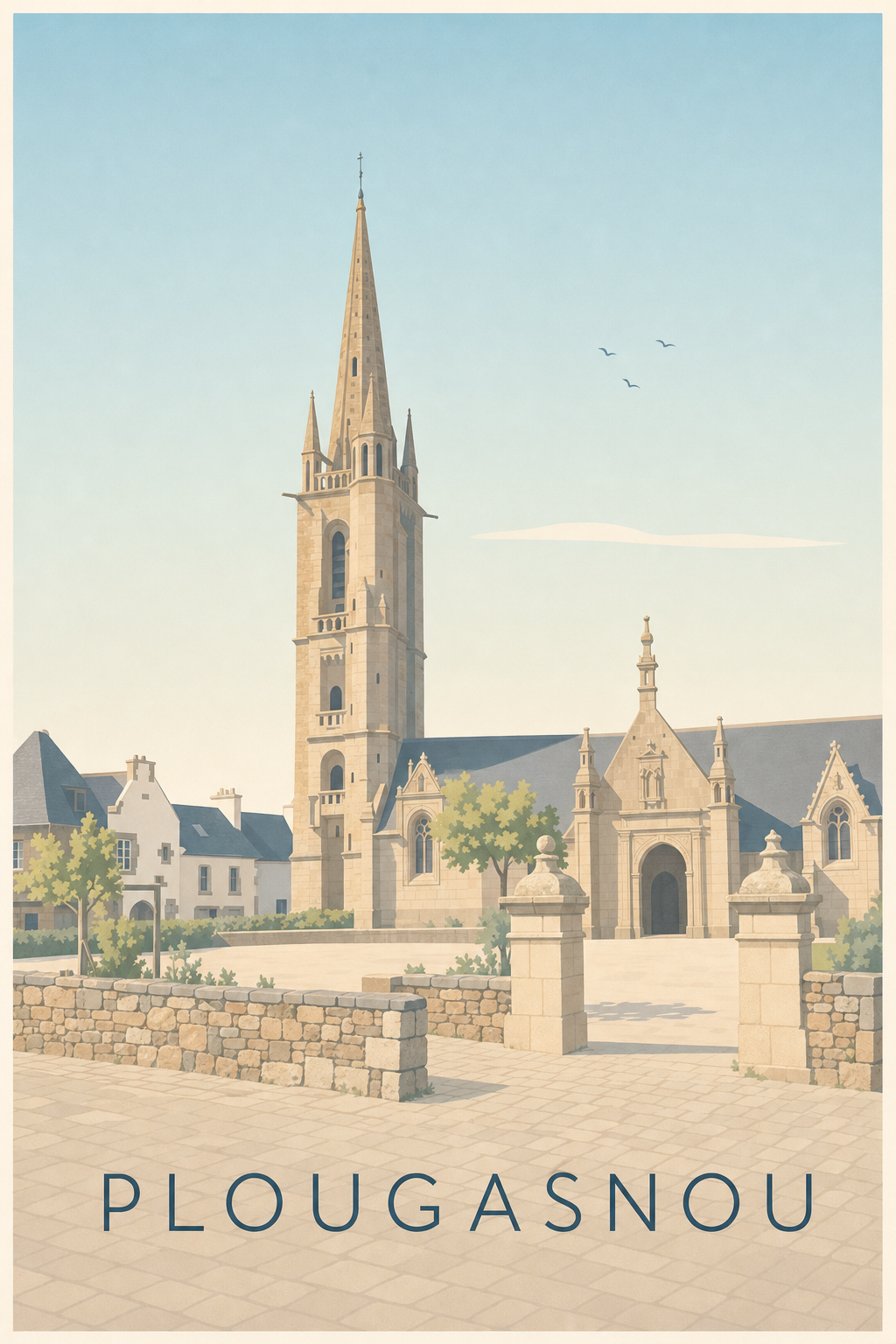 Affiche de Plougasnou, poster clocher breton