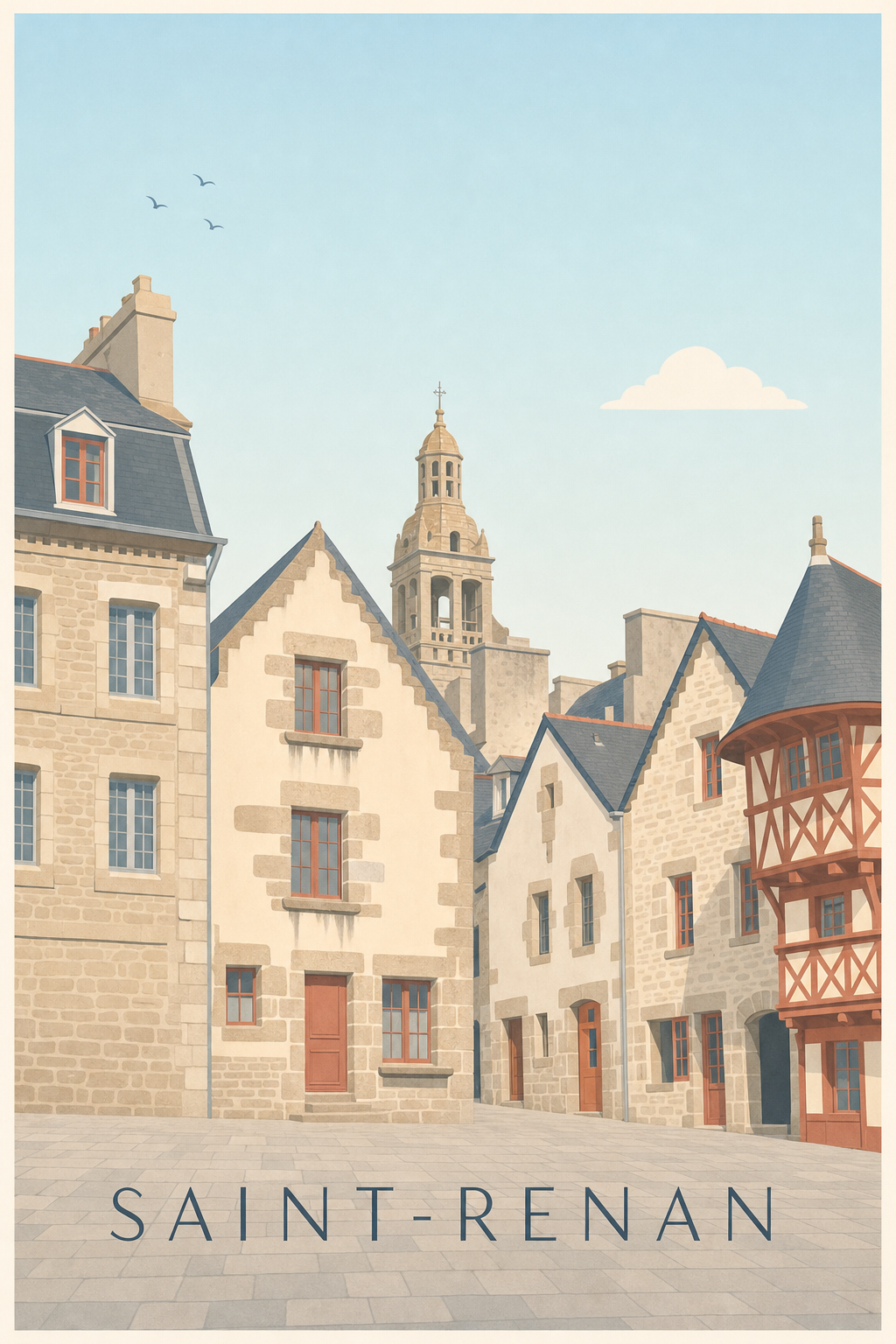 Affiche de Saint-Renan, maisons à pans de bois