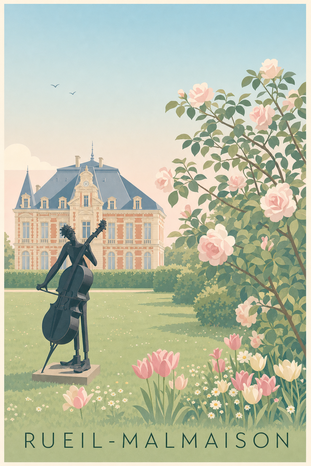 Affiche de Rueil-Malmaison, poster château et roses