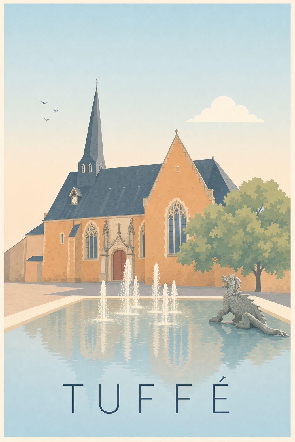 Affiche de Tuffé, poster fontaine au dragon