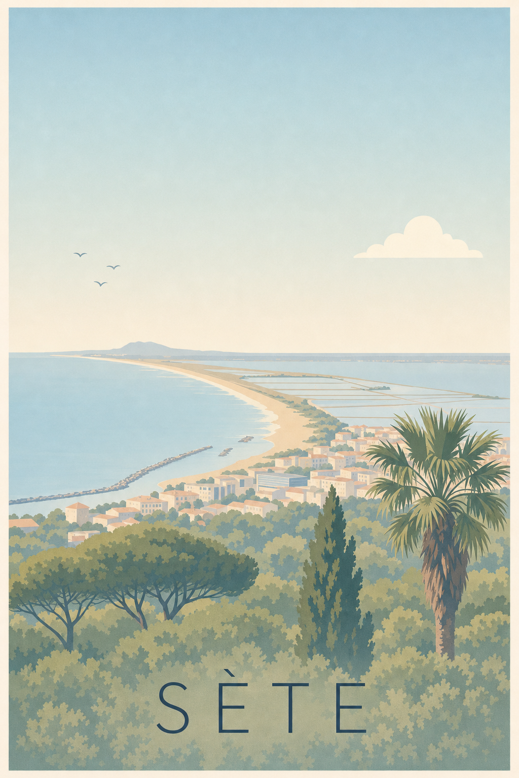 Affiche de Sète, poster lido et mer Méditerranée