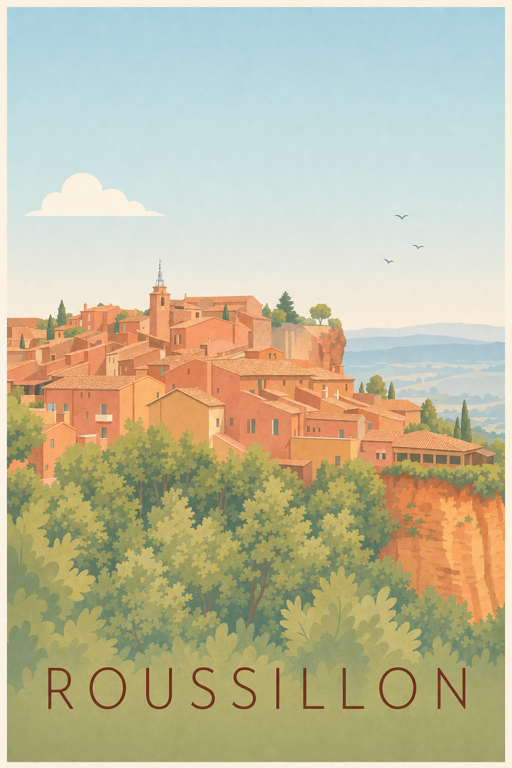 Affiche de Roussillon, poster village des ocres