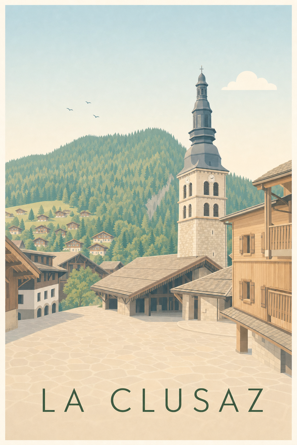 Affiche de La Clusaz, poster village de montagne