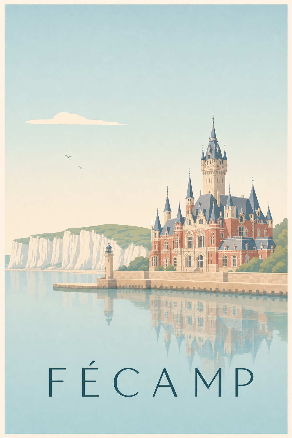 Affiche de Fécamp, poster port et falaises