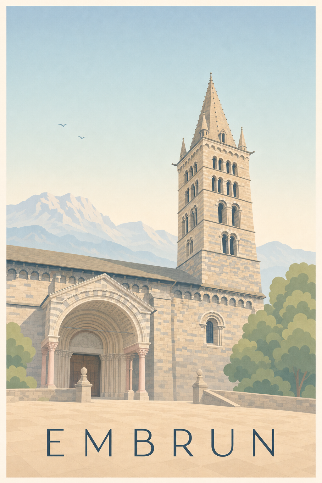 Affiche d'Embrun, poster de la cathédrale des Alpes