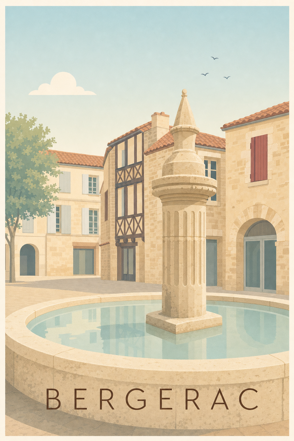 Poster de Bergerac, affiche maisons à colombages