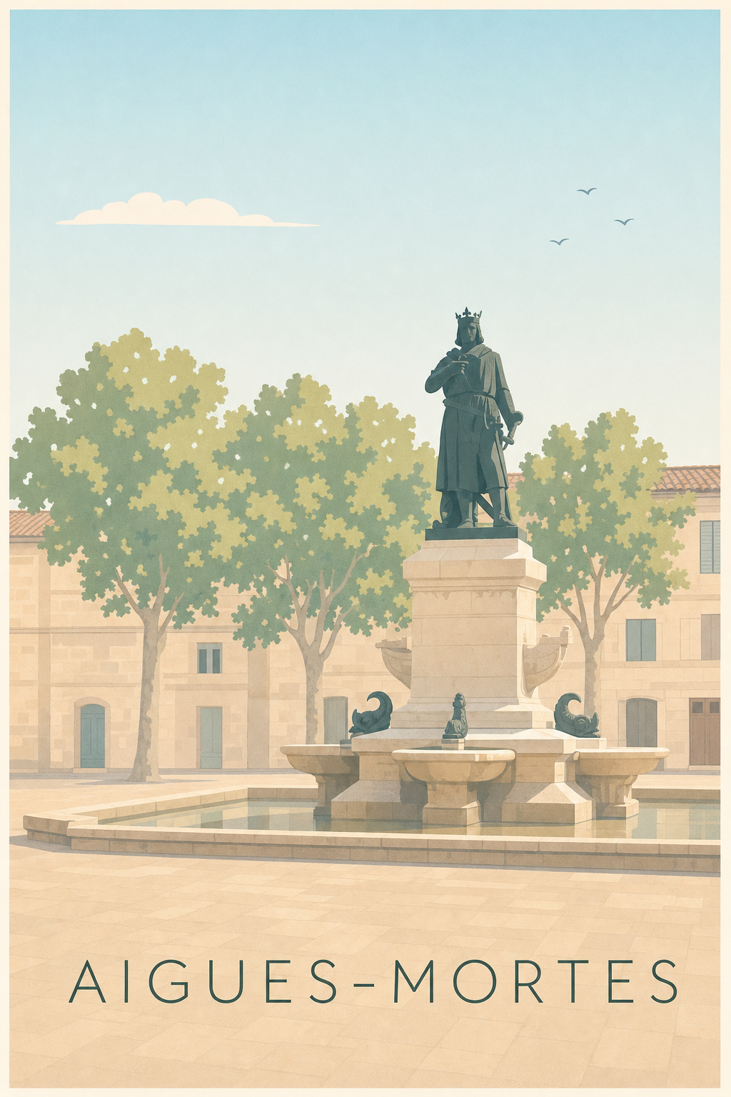 Affiche d'Aigues-Mortes, poster statue Saint Louis