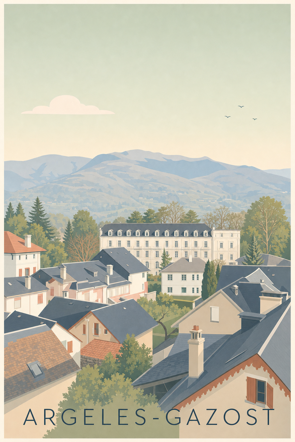 Affiche d'Argelès-Gazost, poster panorama Pyrénées