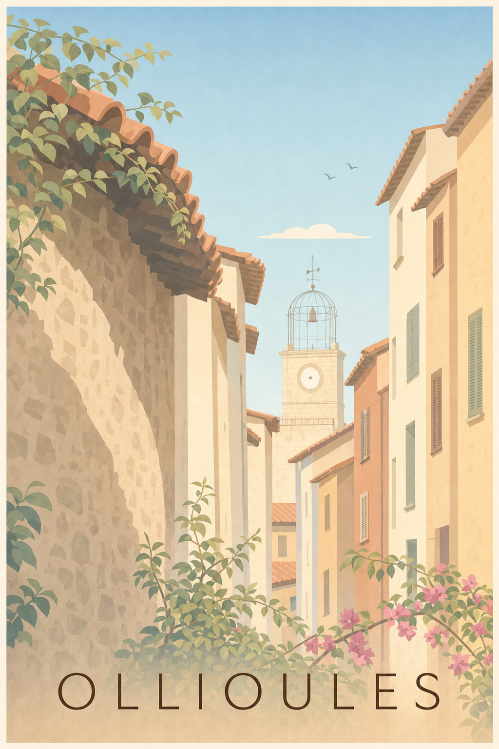 Affiche d'Ollioules, poster clocher provençal