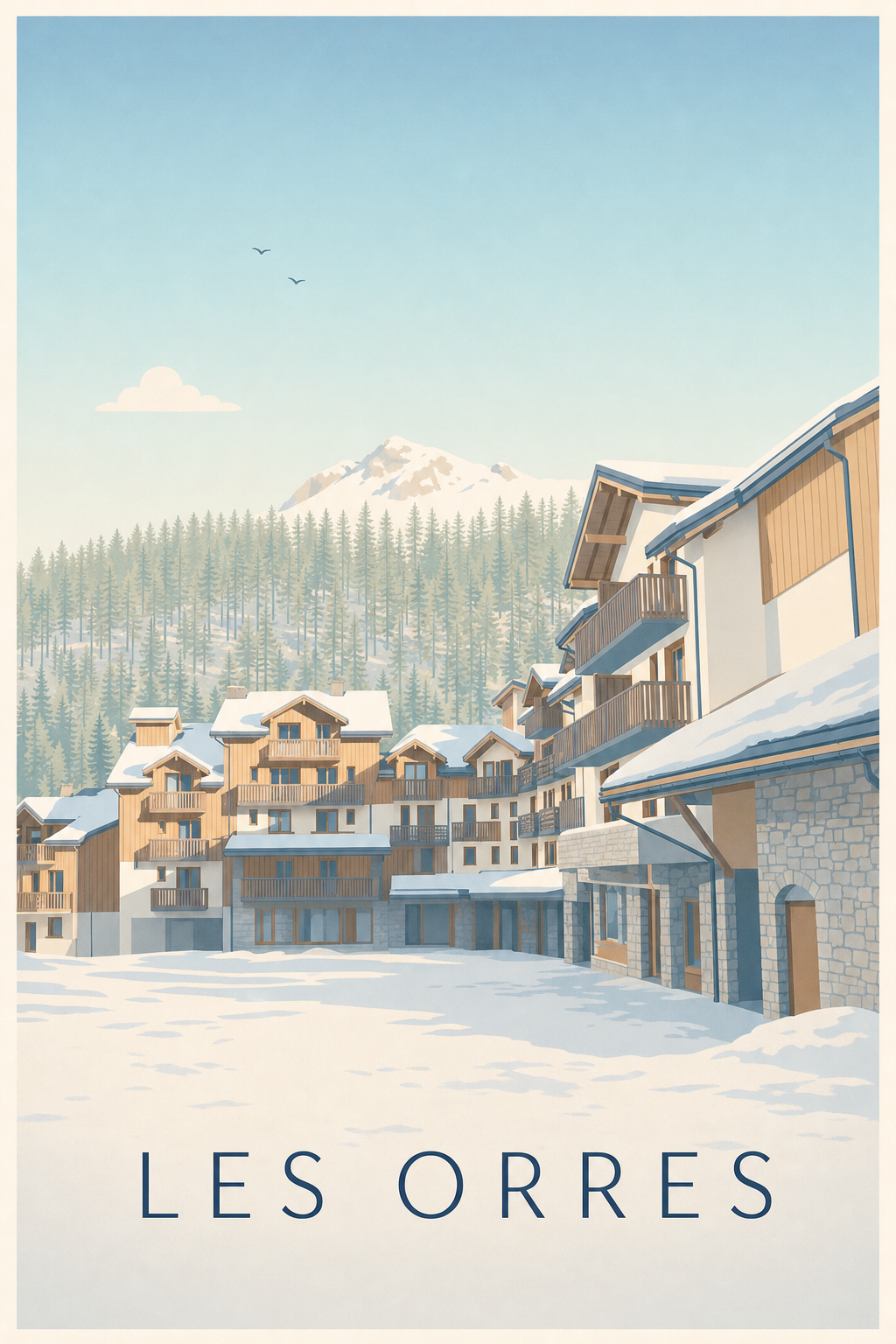 Affiche des Orres, poster chalets de montagne