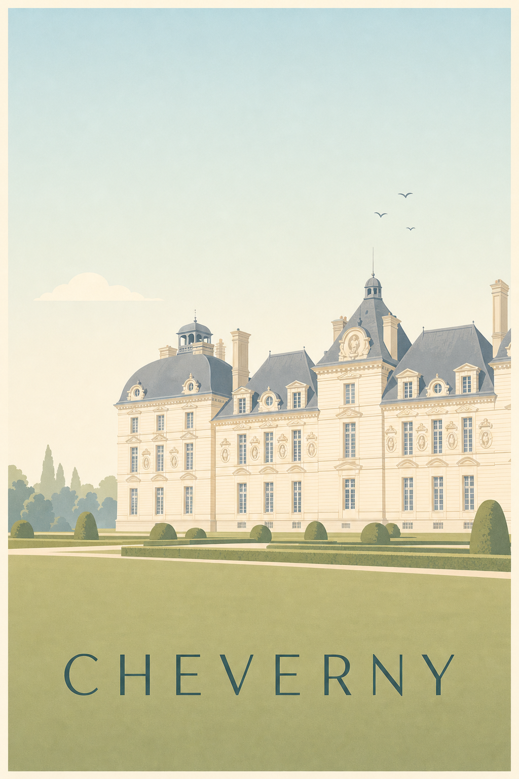 Affiche de Cheverny, poster façade classique blanche
