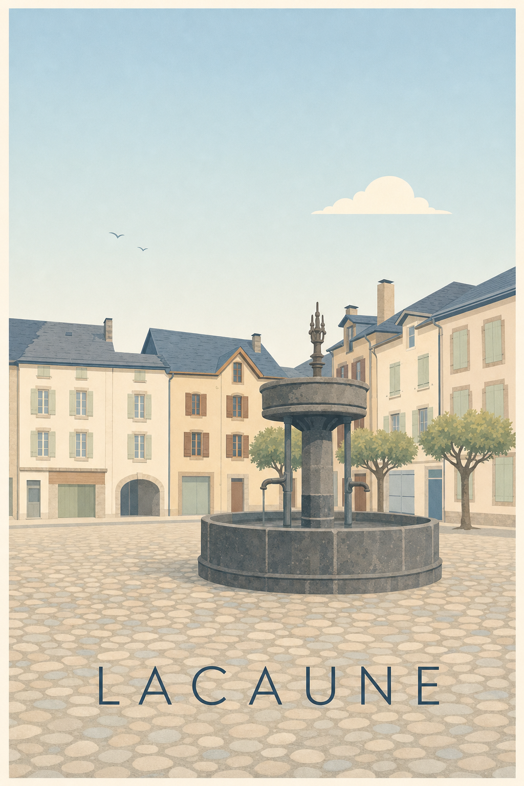Affiche de Lacaune, poster fontaine des Pisseurs