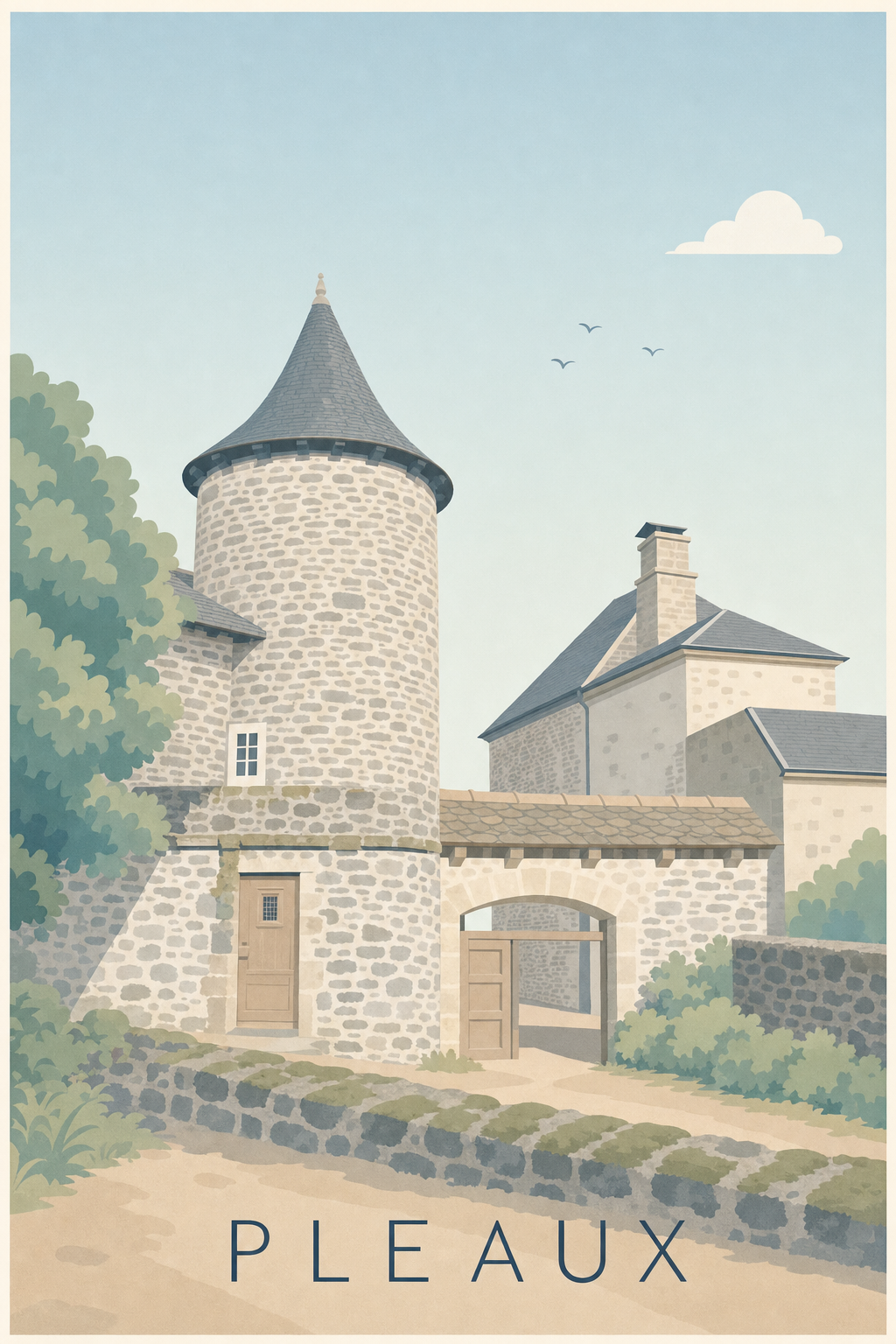 Affiche de Pleaux, poster tour médiévale
