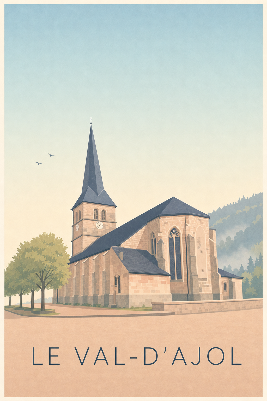 Affiche du Val-d'Ajol, poster église en grès