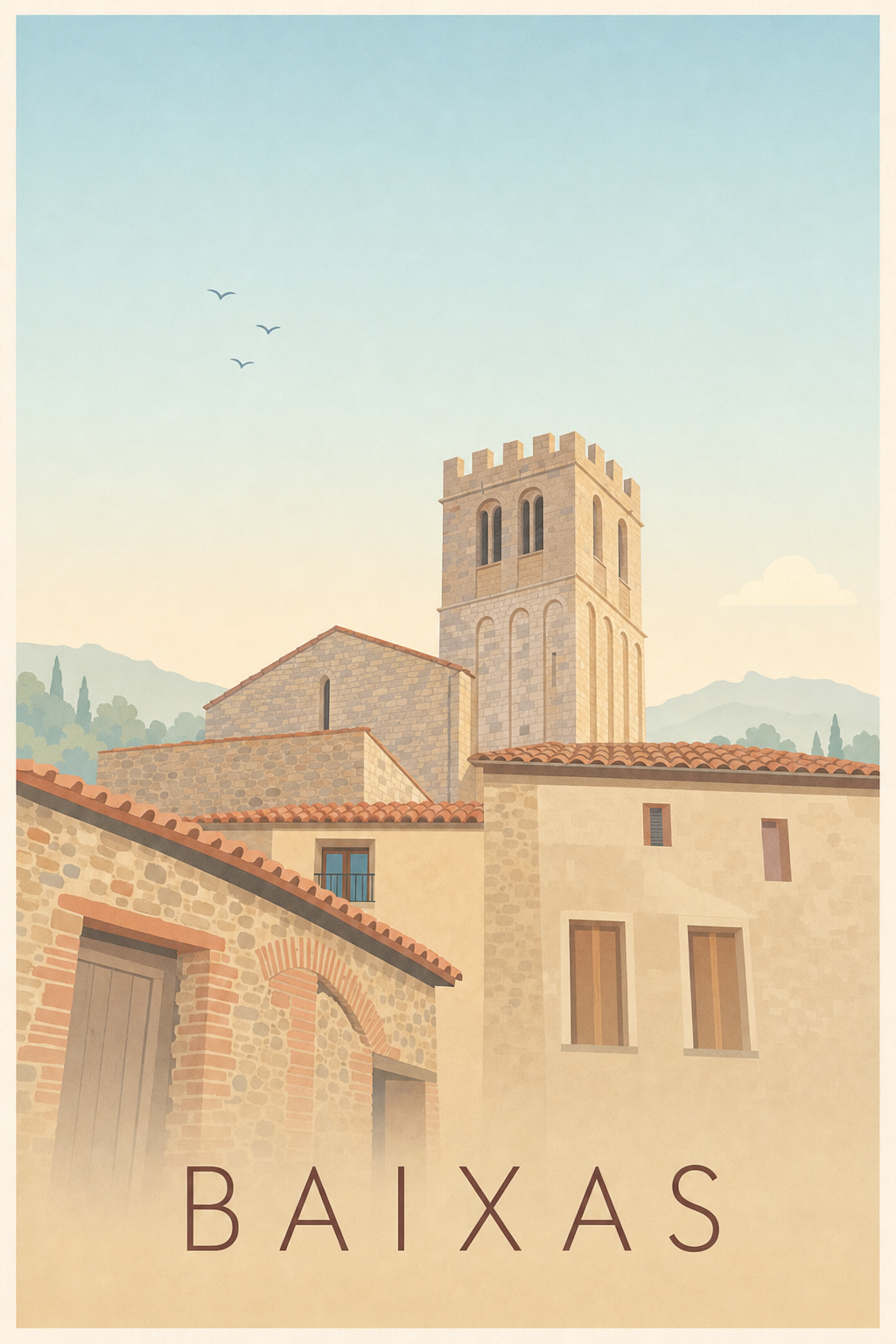 Poster de Baixas, affiche clocher roman