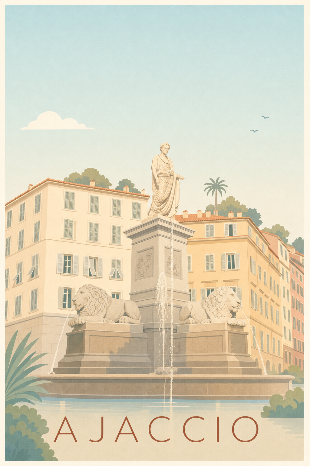 Affiche d'Ajaccio, poster fontaine aux lions