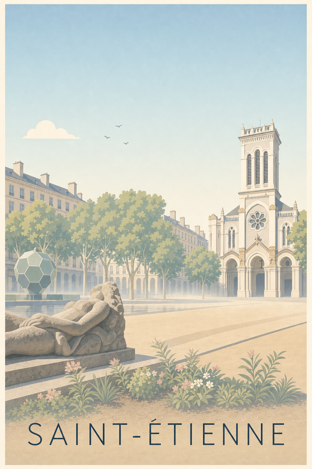 Affiche de Saint-Étienne, poster place Jean-Jaurès